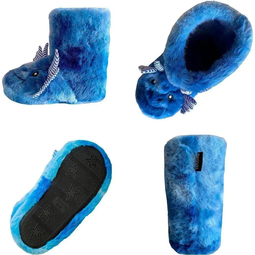 Totes Unisex Toddlers Cute Animal Design Soft Slip Resistant Slippers Blue 7-8